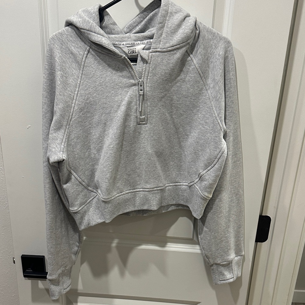 Athleta Heather Gray Cropped Half-Zip Hoodie